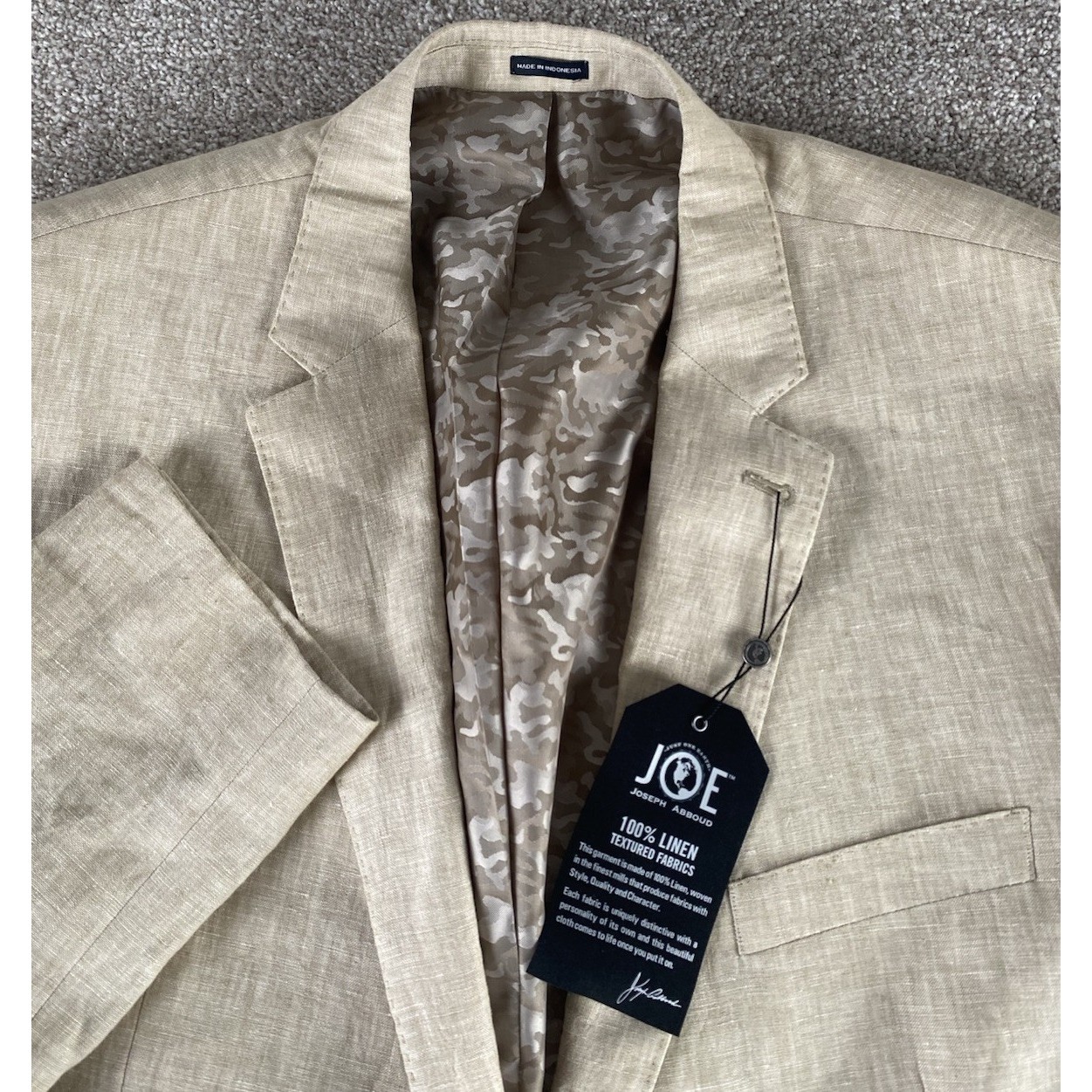 New Joseph Abboud 100% Linen Blazer Mens 50r Slim Fit Beige Sport Coat Jacket